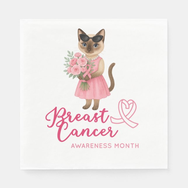 Breast Cancer Awareness Pink ribbon florist themed Napkin (Front)