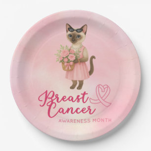 Breast Cancer Awareness Pink ribbon florist themed Paper Plate