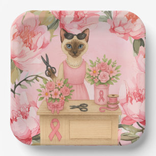 Breast Cancer Awareness Pink ribbon florist themed Paper Plate