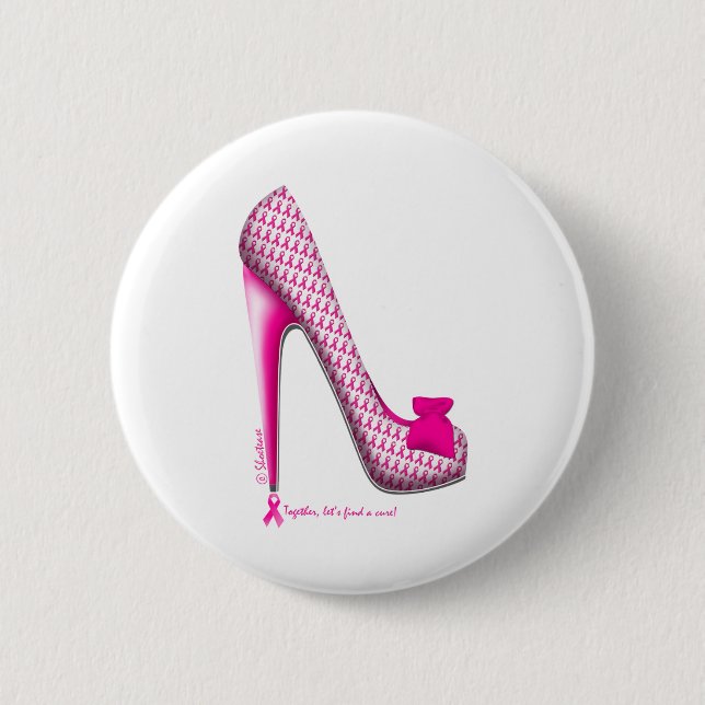 Breast Cancer Awareness Pink Ribbon Heel 6 Cm Round Badge (Front)