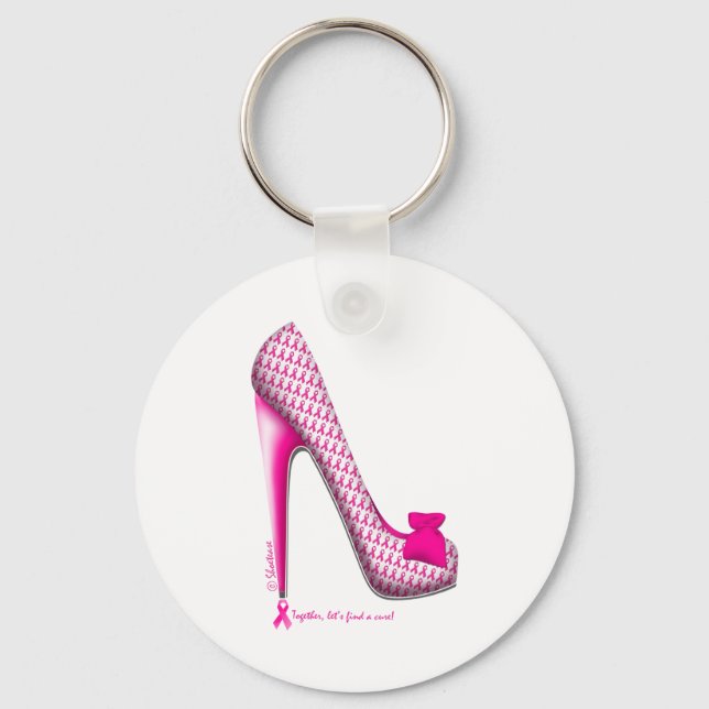 Breast Cancer Awareness Pink Ribbon Heel Key Ring (Front)