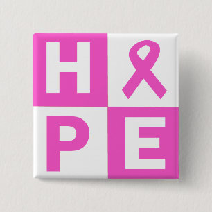 Breast Cancer Awareness Pink Ribbon Hope design 15 Cm Square Badge
