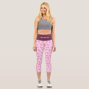 Breast Cancer Awareness Pink Ribbon Pattern Capri Leggings