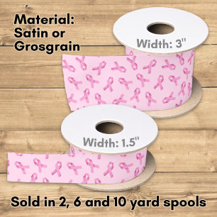 Breast Cancer Awareness Pink Ribbon Pattern Satin Ribbon