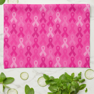 Breast Cancer Awareness Pink Ribbon Pattern Tea Towel