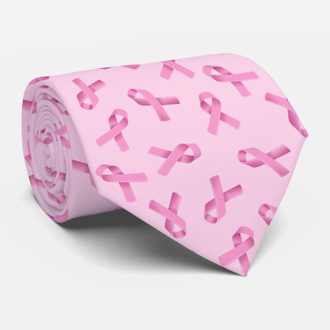 Breast Cancer Awareness Pink Ribbon Pattern Tie (Rolled)