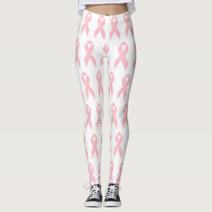 Breast Cancer Awareness Pink Ribbon Pattern White Leggings