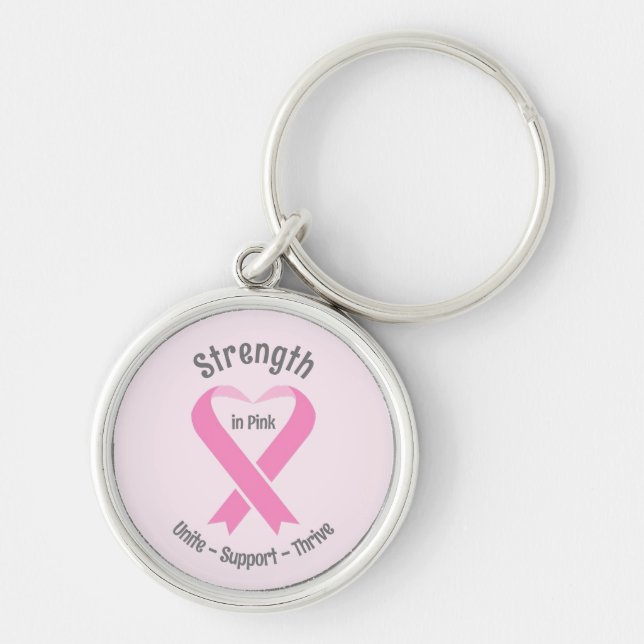 Breast Cancer Awareness Pink Ribbon Premium Key Ring (Front)