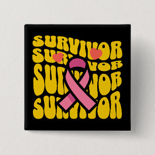 Breast Cancer Awareness Pink Ribbon Survivor 15 Cm Square Badge