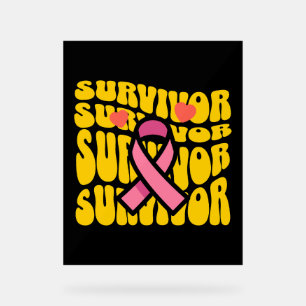 Breast Cancer Awareness Pink Ribbon Survivor Acrylic Sign