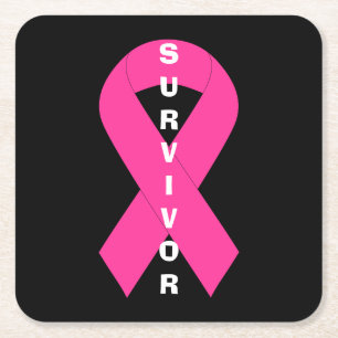 Breast Cancer Awareness Pink Ribbon Survivor Square Paper Coaster
