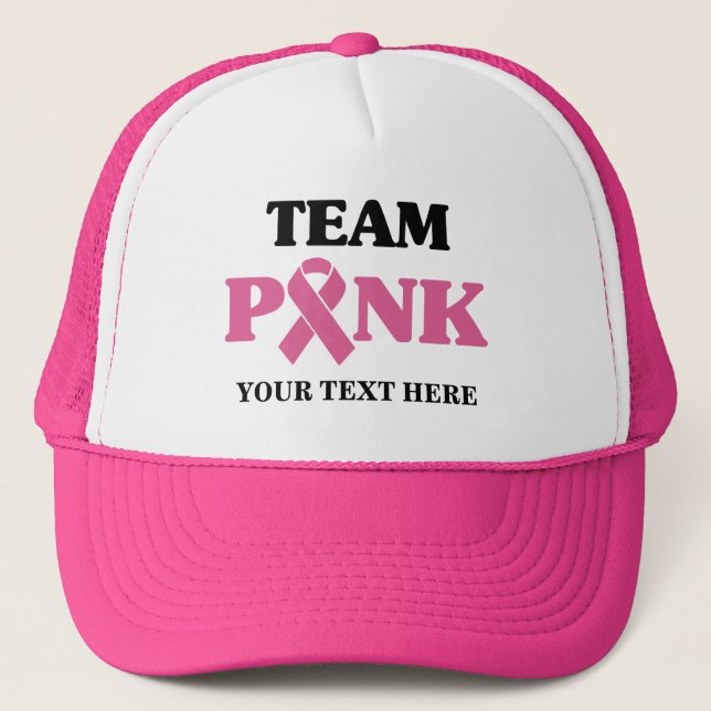 Breast Cancer Awareness Pink Ribbon Team Trucker Hat (Front)