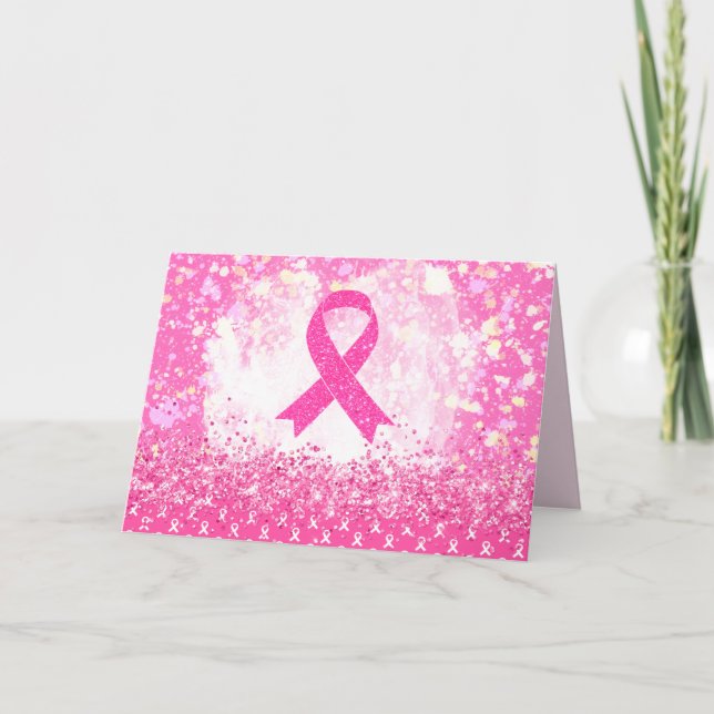 Breast Cancer Awareness Pink Ribbon Thank You Card (Front)