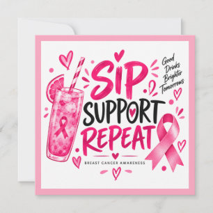 Breast Cancer Awareness Pink Ribbon think of you Invitation