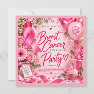 Breast Cancer Awareness Pink Ribbon think of you Invitation