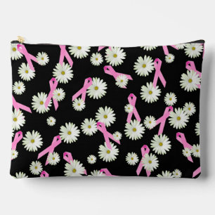 Breast Cancer Awareness Pink Ribbons and Daisies Accessory Pouch