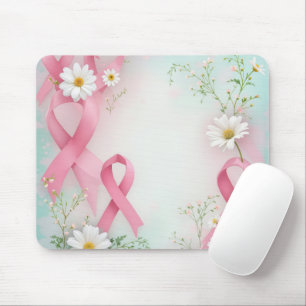 Breast Cancer Awareness Pink Ribbons and Daisies Mouse Mat