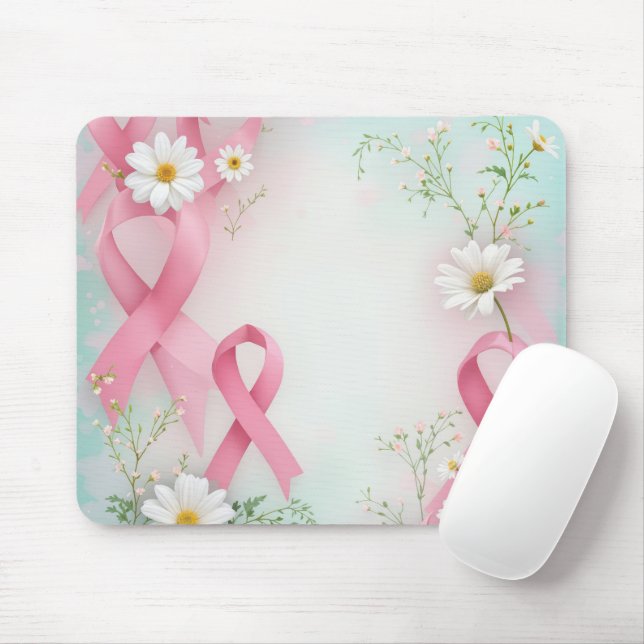 Breast Cancer Awareness Pink Ribbons and Daisies Mouse Mat (With Mouse)