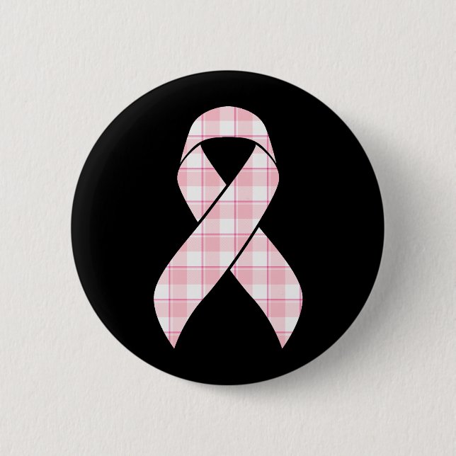 Breast Cancer Awareness Plaid Pink Ribbon 6 Cm Round Badge (Front)