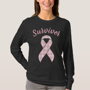 Breast Cancer Awareness Plaid Pink Ribbon Survivor T-Shirt