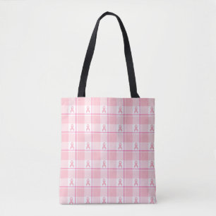 Breast Cancer Awareness Plaid Tote Bag, Pink