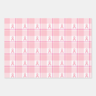 Breast Cancer Awareness Plaid Wrapping Paper, Pink Wrapping Paper Sheet