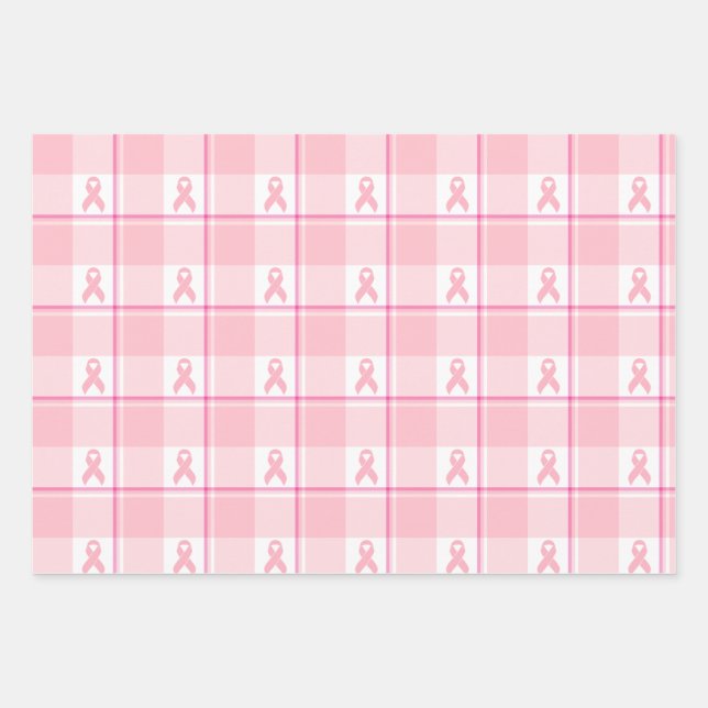 Breast Cancer Awareness Plaid Wrapping Paper, Pink Wrapping Paper Sheet (Front)