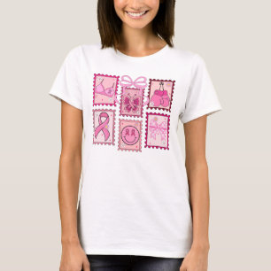 Breast Cancer Awareness Postage Stamps Ribbon Art T-Shirt