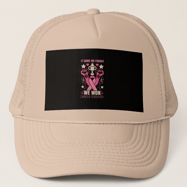 breast cancer awareness quotes trucker hat (Front)