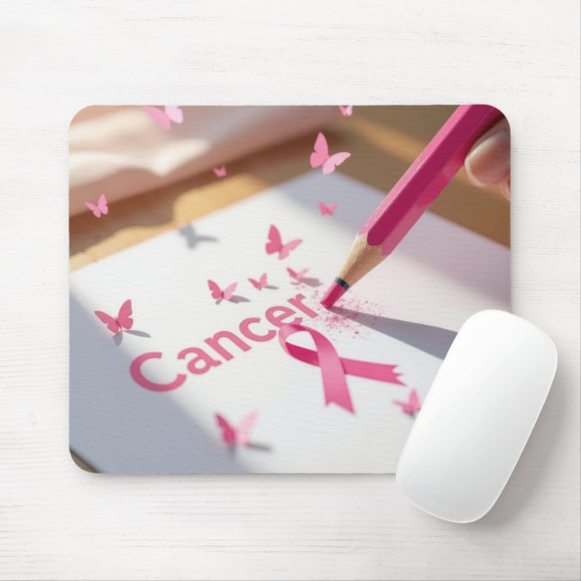 Breast Cancer Awareness Ribbon and Butterflies Mouse Mat (With Mouse)