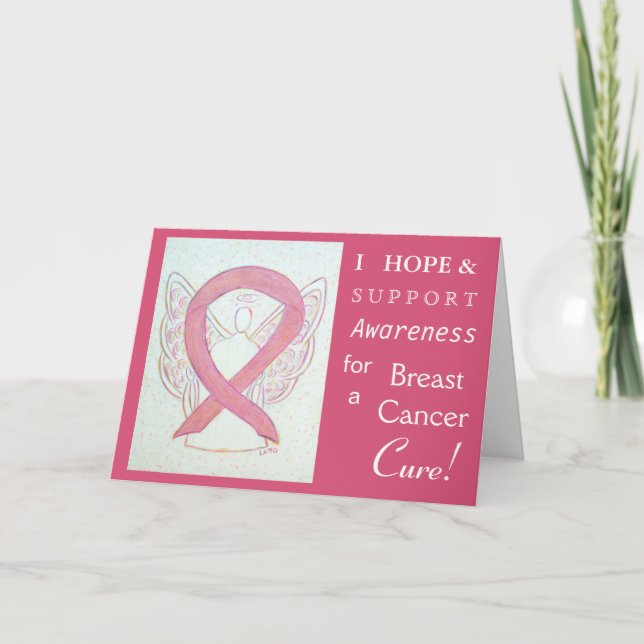 Breast Cancer Awareness Ribbon Angel Greeting Card (Front)