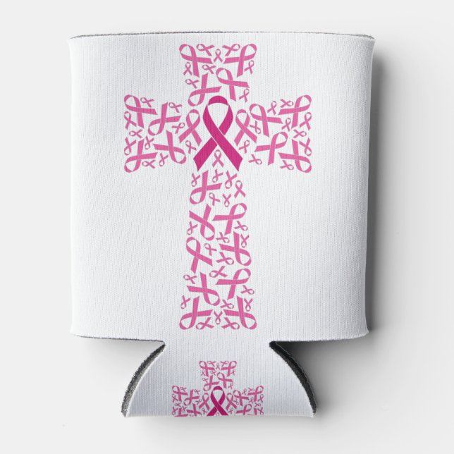 Breast Cancer Awareness Ribbon Cross Can Cooler (Front)