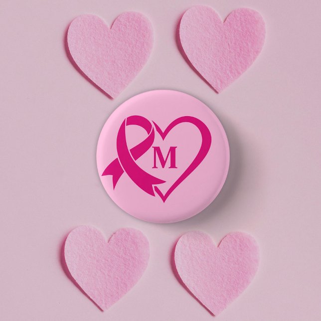 Breast Cancer Awareness Ribbon Custom Monogram  3 Cm Round Badge (Creator Uploaded)