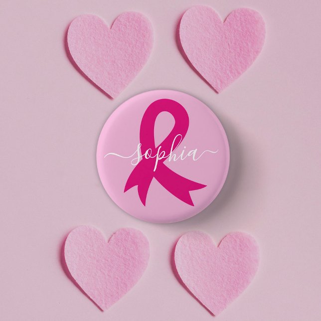 Breast Cancer Awareness Ribbon Custom Text or Name 3 Cm Round Badge (Creator Uploaded)