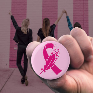 Breast Cancer Awareness Ribbon Feather 3 Cm Round Badge