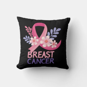 Breast Cancer Awareness Ribbon Floral Art Cushion