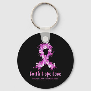 Breast Cancer Awareness - Ribbon Flower Pink Key Ring