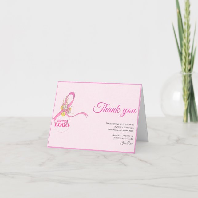 Breast Cancer Awareness Ribbon Logo Appreciation Thank You Card (Front)
