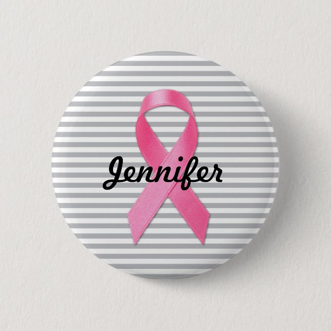 Breast Cancer Awareness Ribbon Personalised 6 Cm Round Badge (Front)