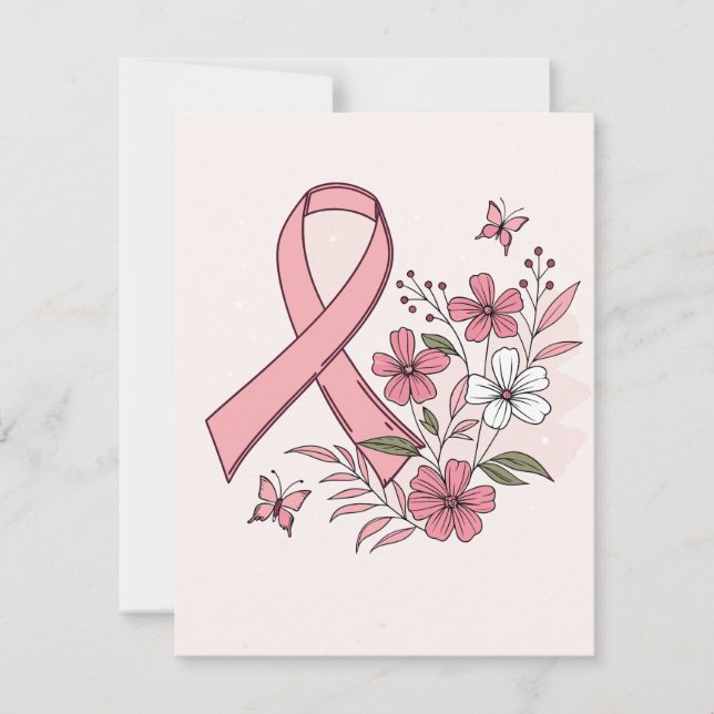 Breast Cancer Awareness Ribbon  Thank You Card (Front)