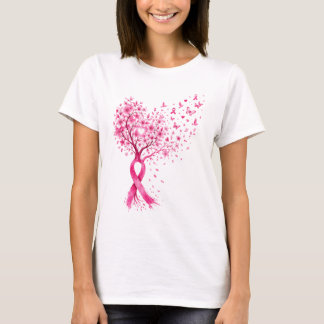 Breast Cancer Awareness Ribbon Tree Heart Blossom T-Shirt