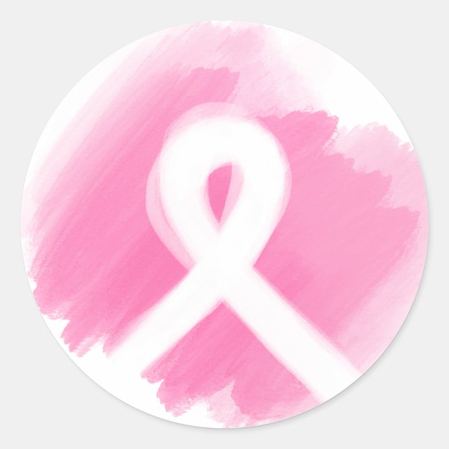 Breast Cancer Awareness Ribbon Watercolor Classic Round Sticker (Front)
