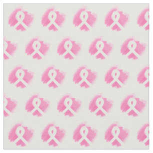 Breast Cancer Awareness Ribbon Watercolor Fabric