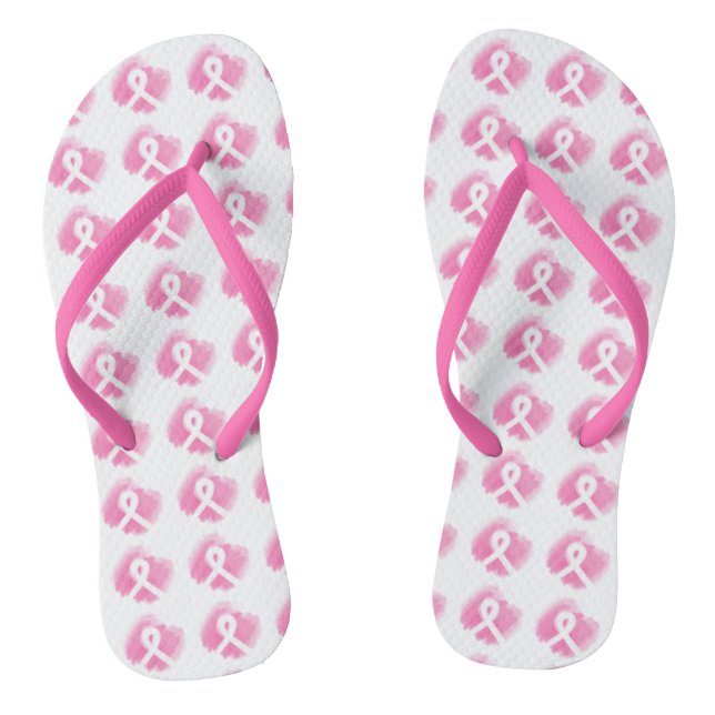 Breast Cancer Awareness Ribbon Watercolor Flip Flops (Footbed)