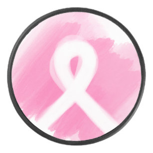 Breast Cancer Awareness Ribbon Watercolor Hockey Puck