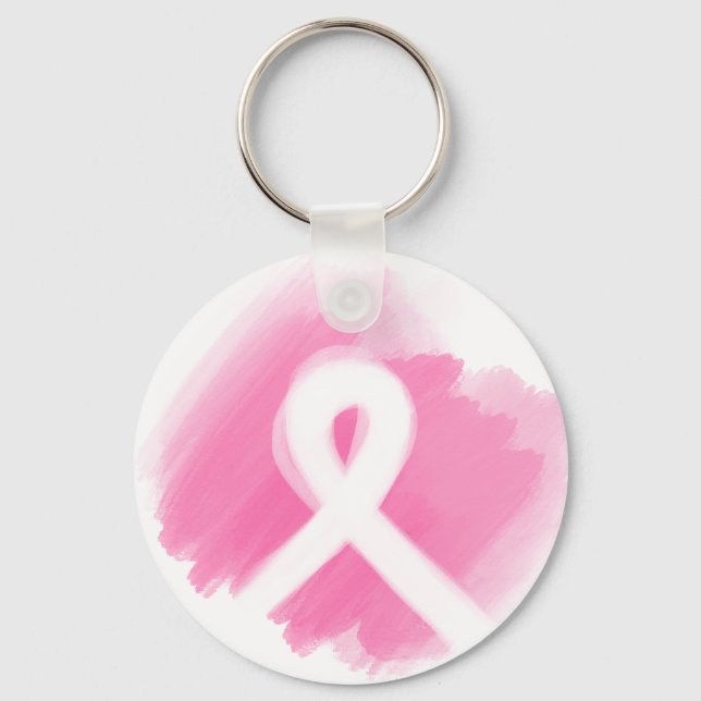 Breast Cancer Awareness Ribbon Watercolor  Key Ring (Front)