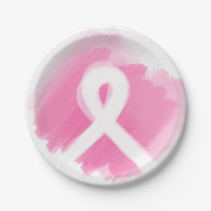 Breast Cancer Awareness Ribbon Watercolor Paper Plate