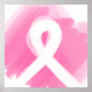 Breast Cancer Awareness Ribbon Watercolor Poster