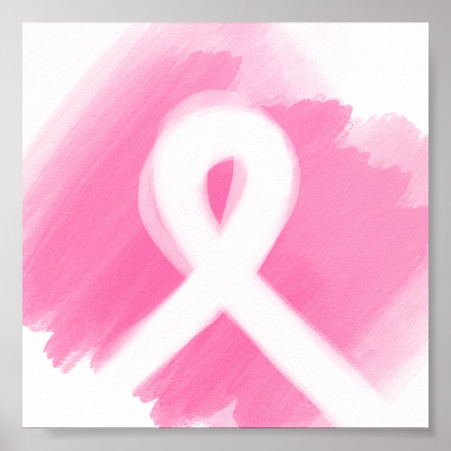 Breast Cancer Awareness Ribbon Watercolor Poster (Front)