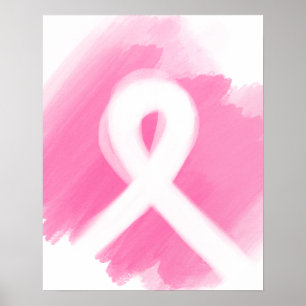 Breast Cancer Awareness Ribbon Watercolor Poster
